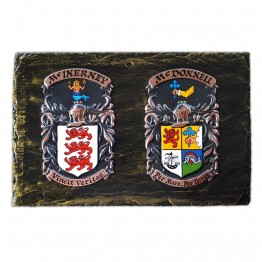 Handpainted Double Family Crest on Slate – (Regular 12″ x 8″)